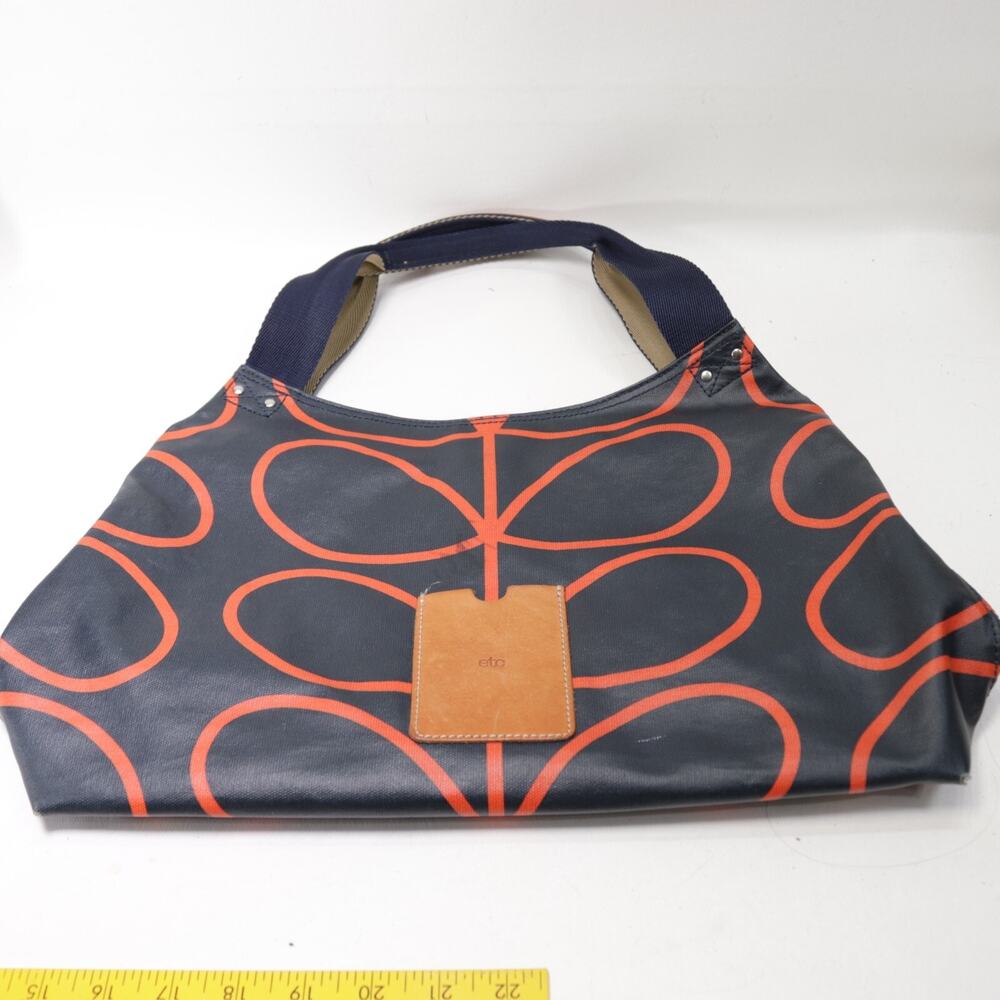 Etc Satchel Tote Handbag Women M Navy Orange Swirl Lined Purse Shoulder Bag
